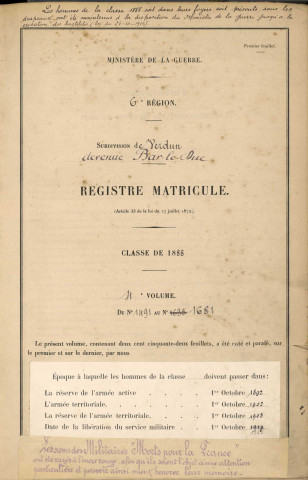 1888 - Registre matricules n° 1491-1681