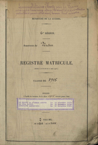 1915 - Registre matricules n° 501-1000