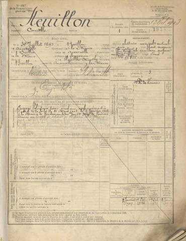 1911 - Etrangers à la subdivision : matricules n° 1-462