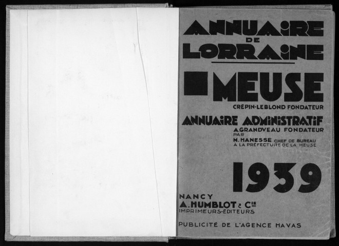 Annuaire administratif, commercial et industriel de la Meuse 1939
