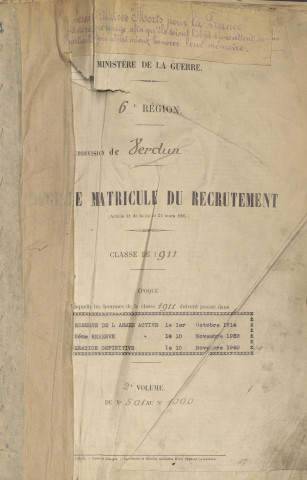 1911 - Registre matricules n° 501-1000