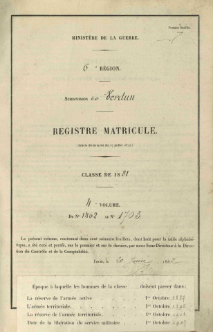 1881 - Registre matricules n° 1462-1703 [et aussi cantons de Briey, Chambley, Conflans]