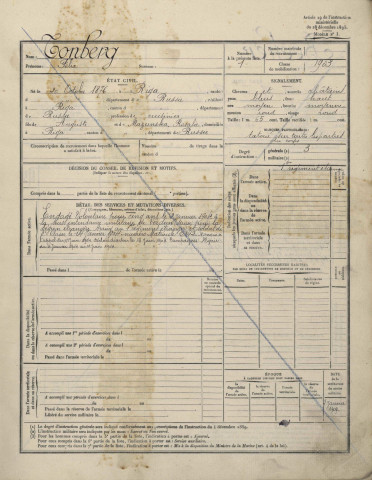  1903 - Etrangers à la subdivision : matricules n° 1-485