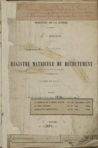 1914 - Registre matricules n° 2001-2210