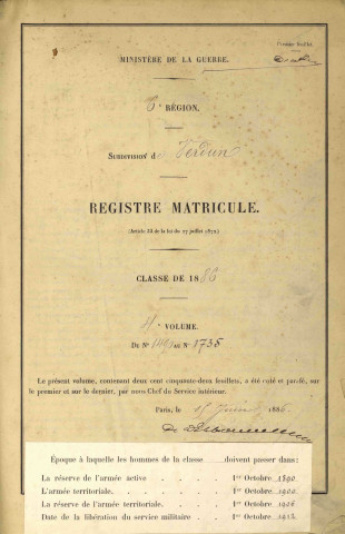 1886 - Registre matricules n° 1490-1735 [et aussi cantons de Briey, Chambley et Conflans]