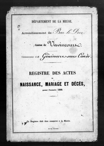 Naissances, Mariages, Décès (1868-1872)
