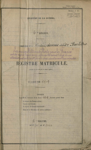 1919 - Registre matricules n° 501-1000