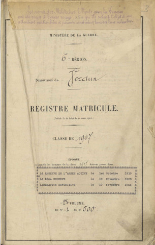 1907 - Registre matricules n° 1-500