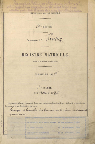 1905 - Registre matricules n° 1501-2106