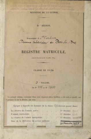 1896 - Registre matricules n° 1001-1500