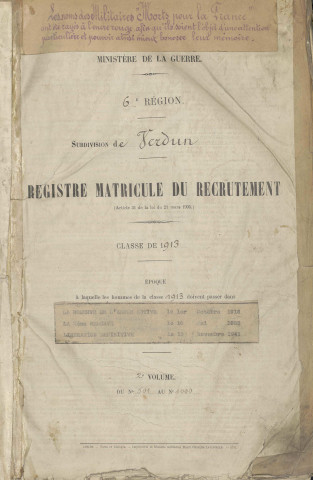 1913 - Registre matricules n° 501-1000