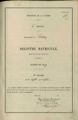 1879 - Registre matricules n° 1968-1983
