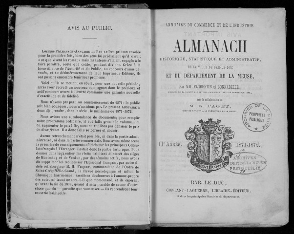 Annuaire administratif, commercial et industriel de la Meuse 1871-1873