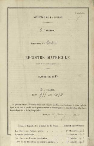 1882 -Registre matricules n° 977-1474 [et aussi cantons de Briey et Conflans]