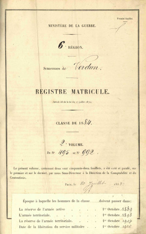 1884 - Registre matricules n° 495-992 [et aussi canton de Briey]