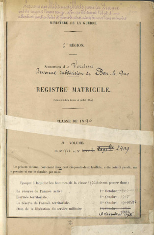 1896 - Registre matricules n° 1501-2091 bis
