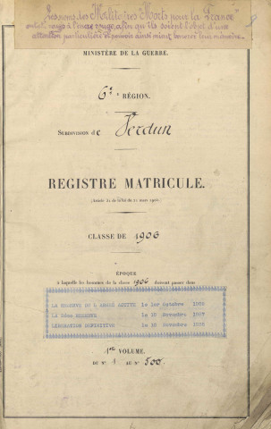 1906 - Registre matricules n° 1-500