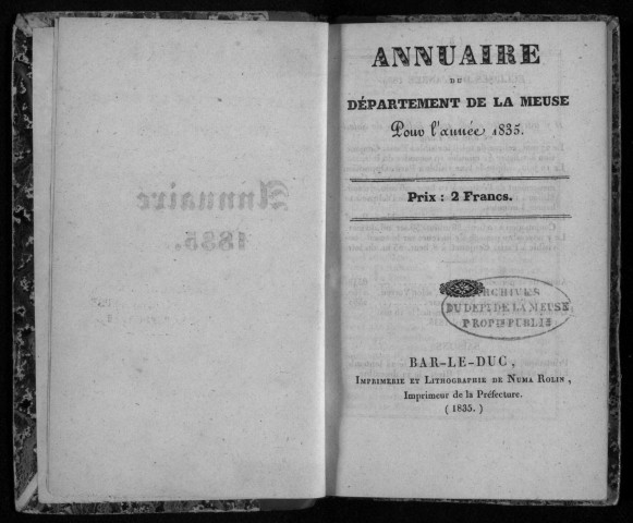 Annuaire du département de la Meuse 1835