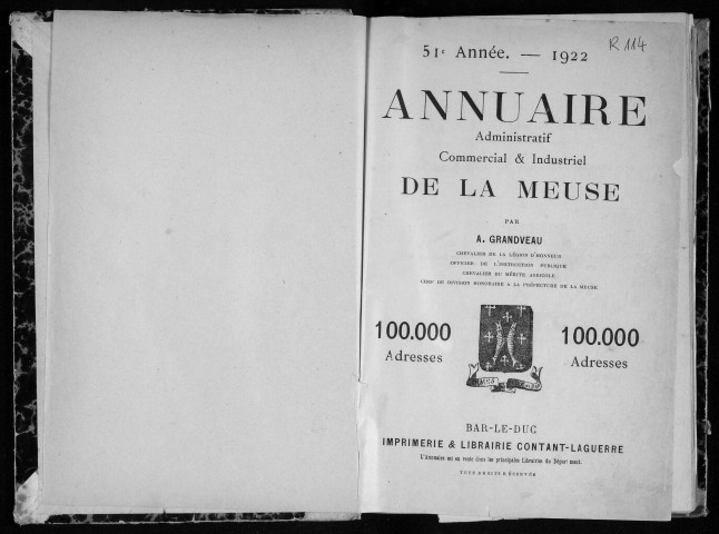 Annuaire administratif, commercial et industriel de la Meuse 1922