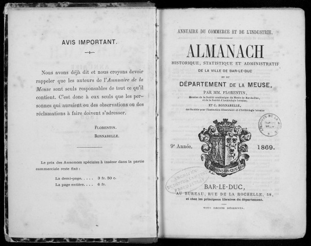 Annuaire administratif, commercial et industriel de la Meuse 1869-1870