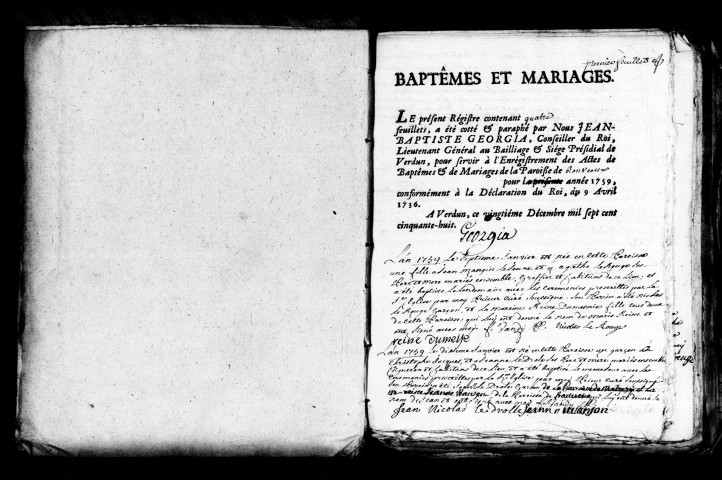 Baptêmes, Mariages, Sépultures (1759-1791)