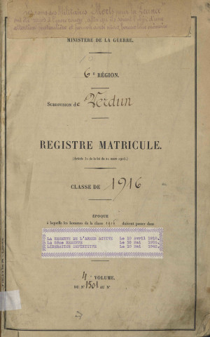 1916 - Registre matricules n° 1501-2000
