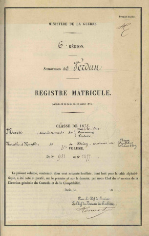 1878 - Registre matricules n° 981-1477