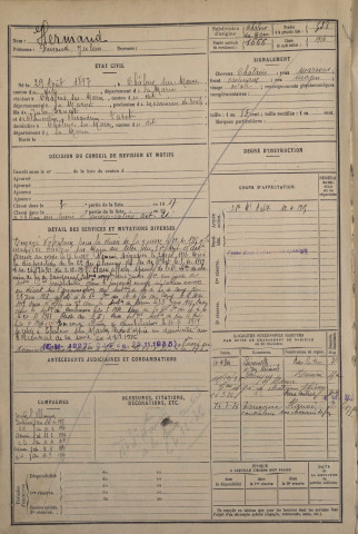 1917 - Etrangers à la subdivision : matricules n° 538-678