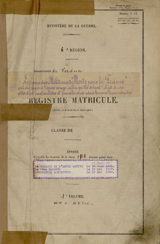 1918 - Registre matricules n° 1-500