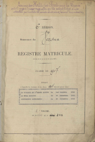 1907 - Registre matricules n° 1501-2114