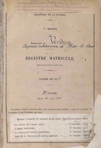 1894 - Registre matricules n° 1001-1500