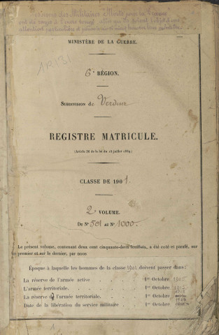 1901 - Registre matricules n° 501-1000