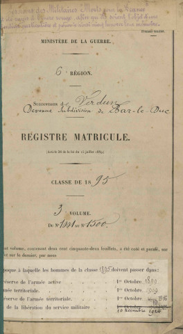 1895 -Registre matricules n° 1001-1500