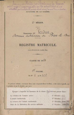 1894 - Registre matricules n° 1-502