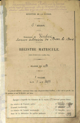 1891 - Registre matricules n° 1-494