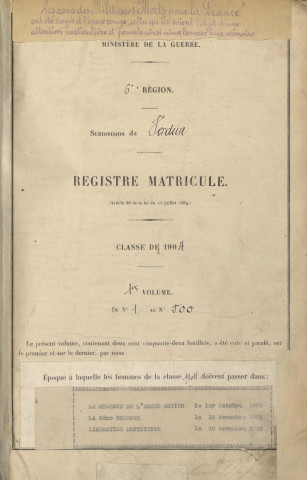 1904 - Registre matricules n° 1-500