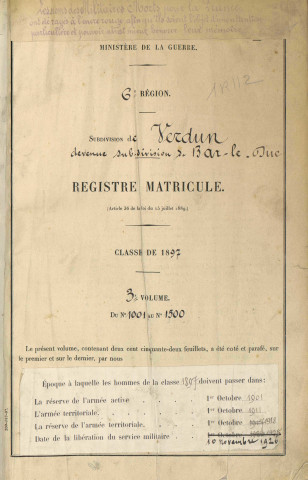 1897 - Registre matricules n° 1001-1500