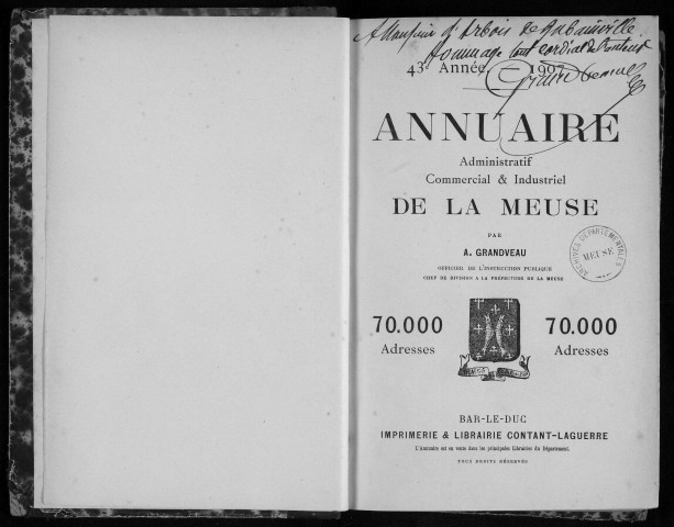 Annuaire administratif, commercial et industriel de la Meuse 1907