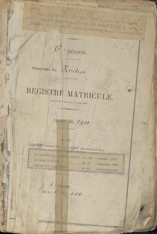 1911 - Registre matricules n° 1-500
