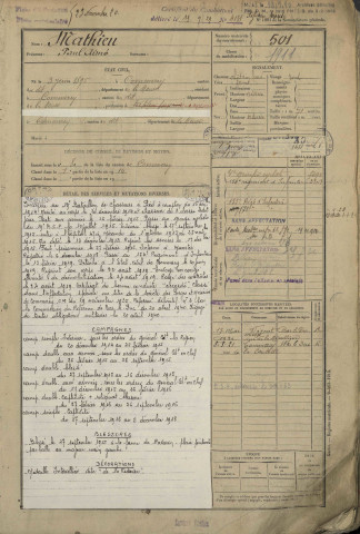 1915 - Registre matricules n° 501-1000