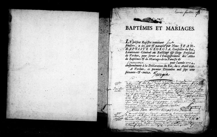 Baptêmes, Mariages, Sépultures (1774-1791)
