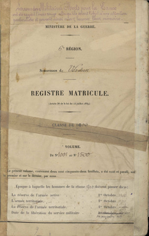 1900 - Registre matricules n° 1001-1500