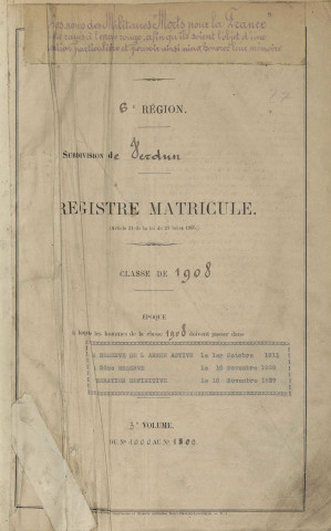 1908 - Registre matricules n° 1001-1500