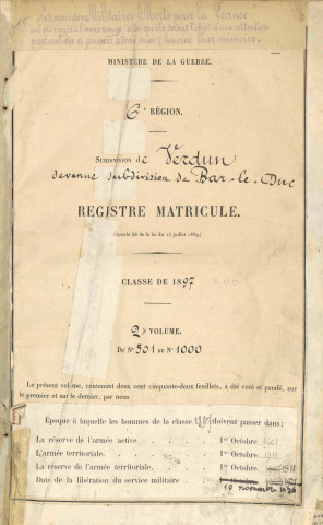 1897 - Registre matricules n° 501-1000