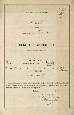 1878 - Registre matricules n° 493-980 [et aussi cantons de Briey, Chambley, Conflans]