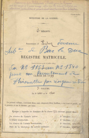 1899 - Registre matricules n° 1001-1500