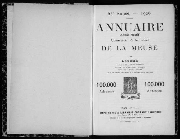 Annuaire administratif, commercial et industriel de la Meuse 1926