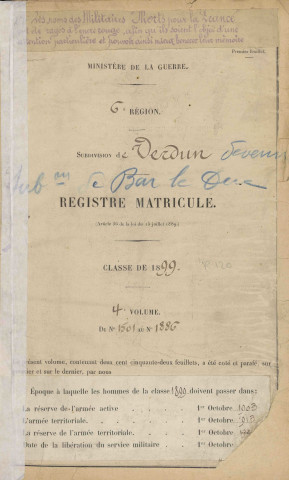 1899 - Registre matricules n° 1501-1886
