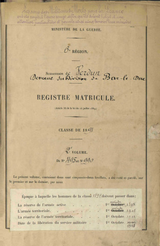 1891 - Registre matricules n° 495-990