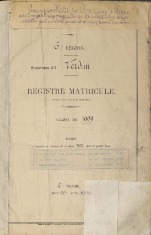 1909 - Registre matricules n° 501-1000